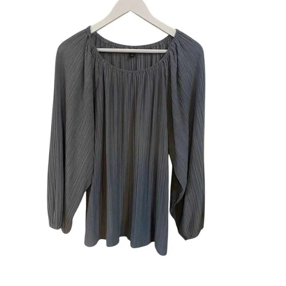 Ann Taylor XL gray long sleeve crew neck career wear blouse